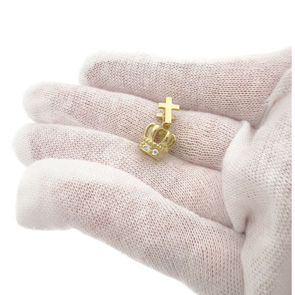 Crown Cross Pendant 3D Charm 10k Yellow Gold CZ 0.7 inch - Picture 4 of 4